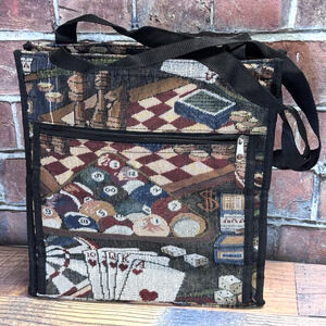 Vintage 1990's Tapestry Casino Gambling Games Print Tote Bag Double Handle